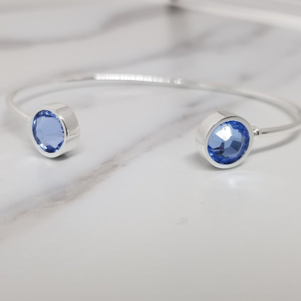 Cuff Bangle w/Round Faceted Light Sapphire Crystal